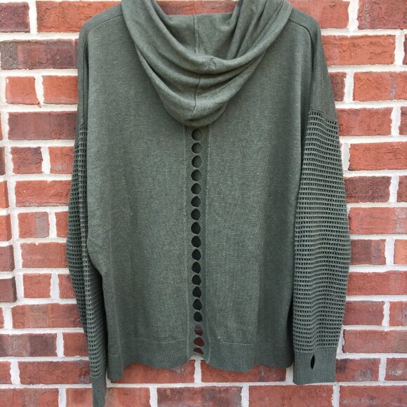 Stitches & Stripes Knit Sweater Top XL Olive Green Hooded Thumb Holes Boho - Picture 2 of 11